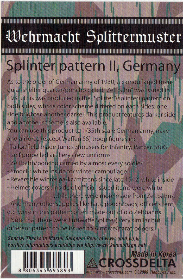 CrossDelta 1/35 German Uniform Pattern Decal Splinter II MIL-35-008 ...