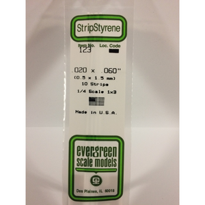 Evergreen 123 Styrene Plastic Strips 0.020"x 0.060" x 14"  (10)
