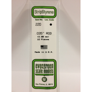 Evergreen 220 Styrene Plastic Rod 0.035" x 14"  (10)