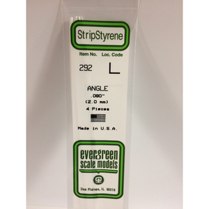 Evergreen 292 Styrene Plastic Angle 0.080"  2.0mm x 14" (4)