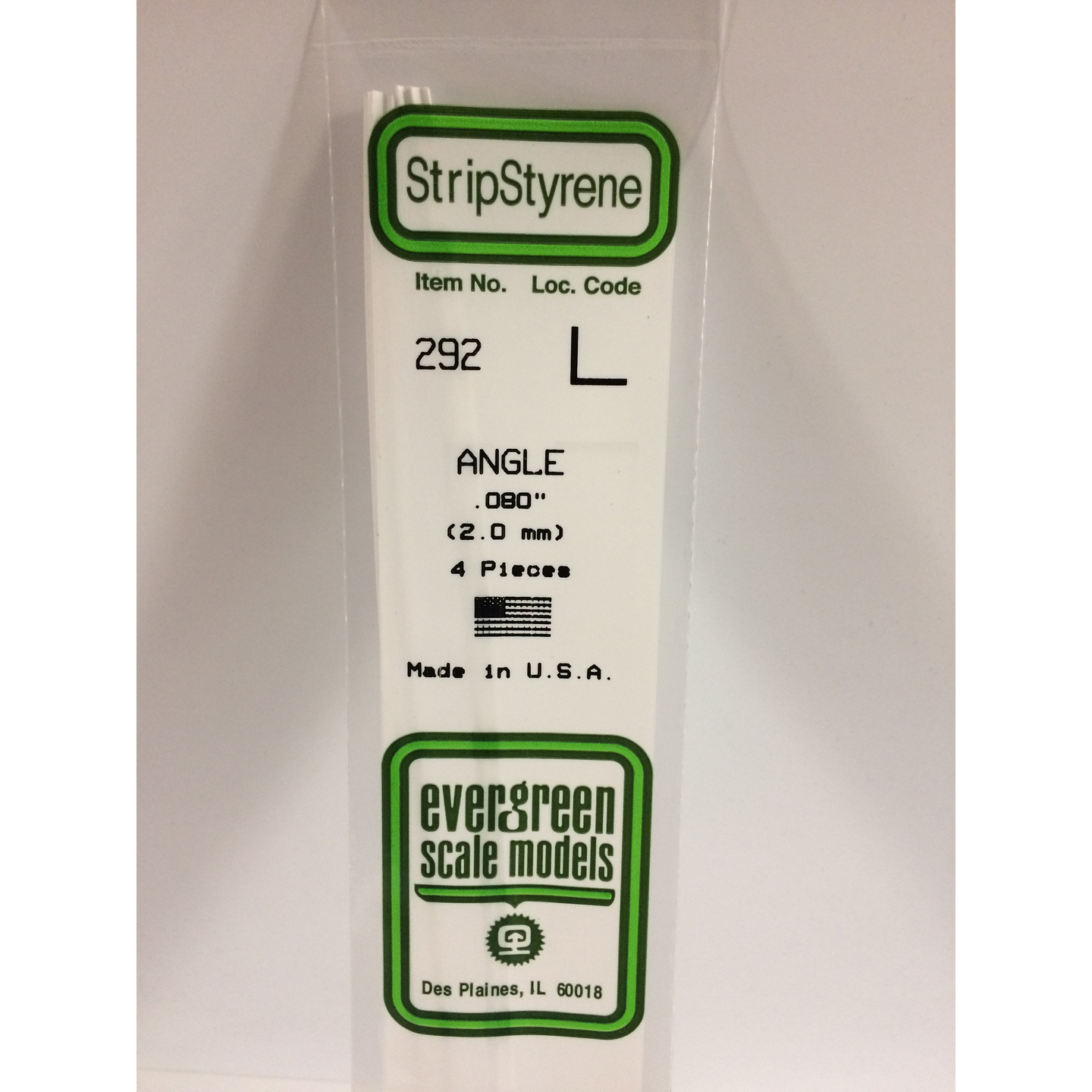 Evergreen 292 Styrene Plastic Angle 0.080