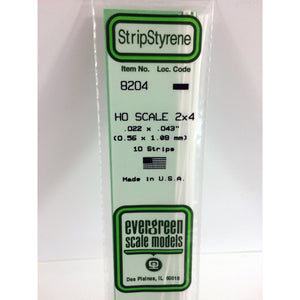 Evergreen 8204 Styrene Plastic Strips 2"x 4" HO x 14" (10)