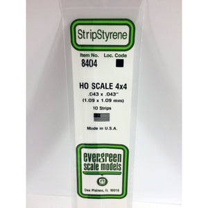Evergreen 8404 Styrene Plastic Strips 4"x 4" HO x 14" (10)