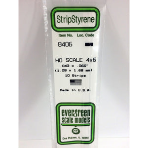 Evergreen 8406 Styrene Plastic Strips 4"x 6" HO x 14" (10)