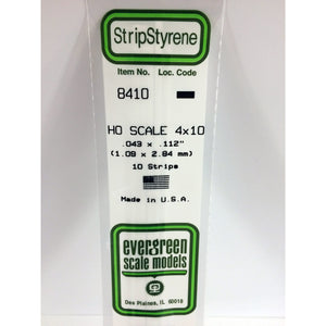 Evergreen 8410 Styrene Plastic Strips 4"x 10" HO x 14" (10)
