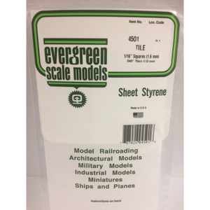 Evergreen 4501 Styrene Plastic Square Tile 1/16" 0.040"x 12"x 6" (1)