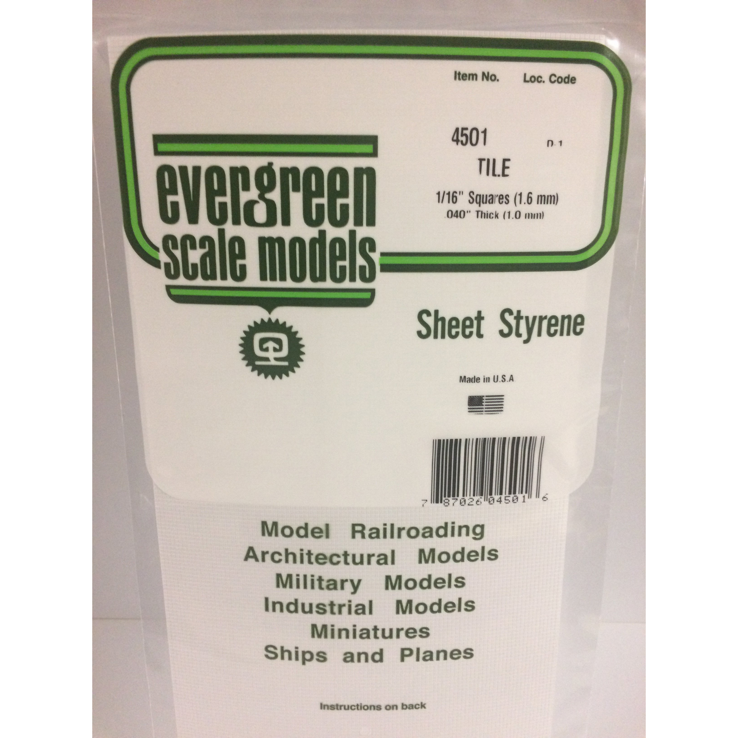 Evergreen 4501 Styrene Plastic Square Tile 1/16