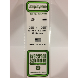 Evergreen 134 Styrene Plastic Strips 0.030"x 0.080" x 14"  (10)