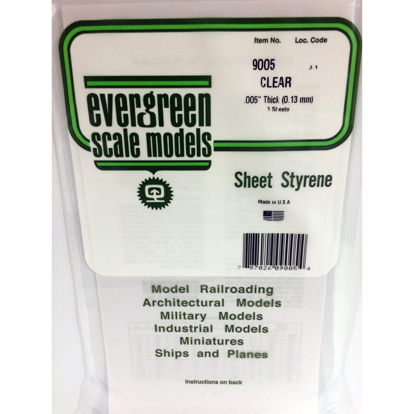 Evergreen 9005 Styrene Plastic Clear Sheet 0.005