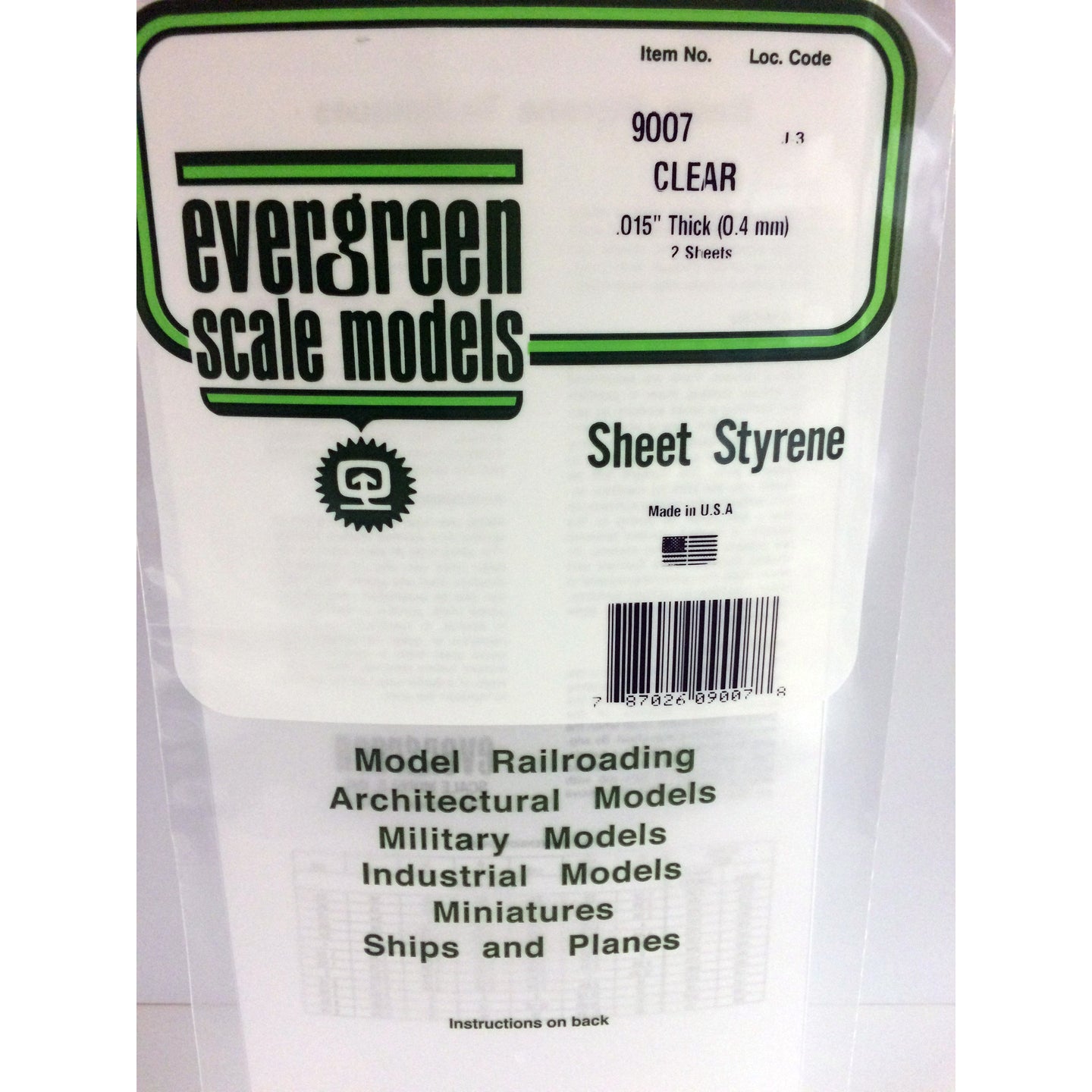 Evergreen 9007 Styrene Plastic Clear Sheet 0.015