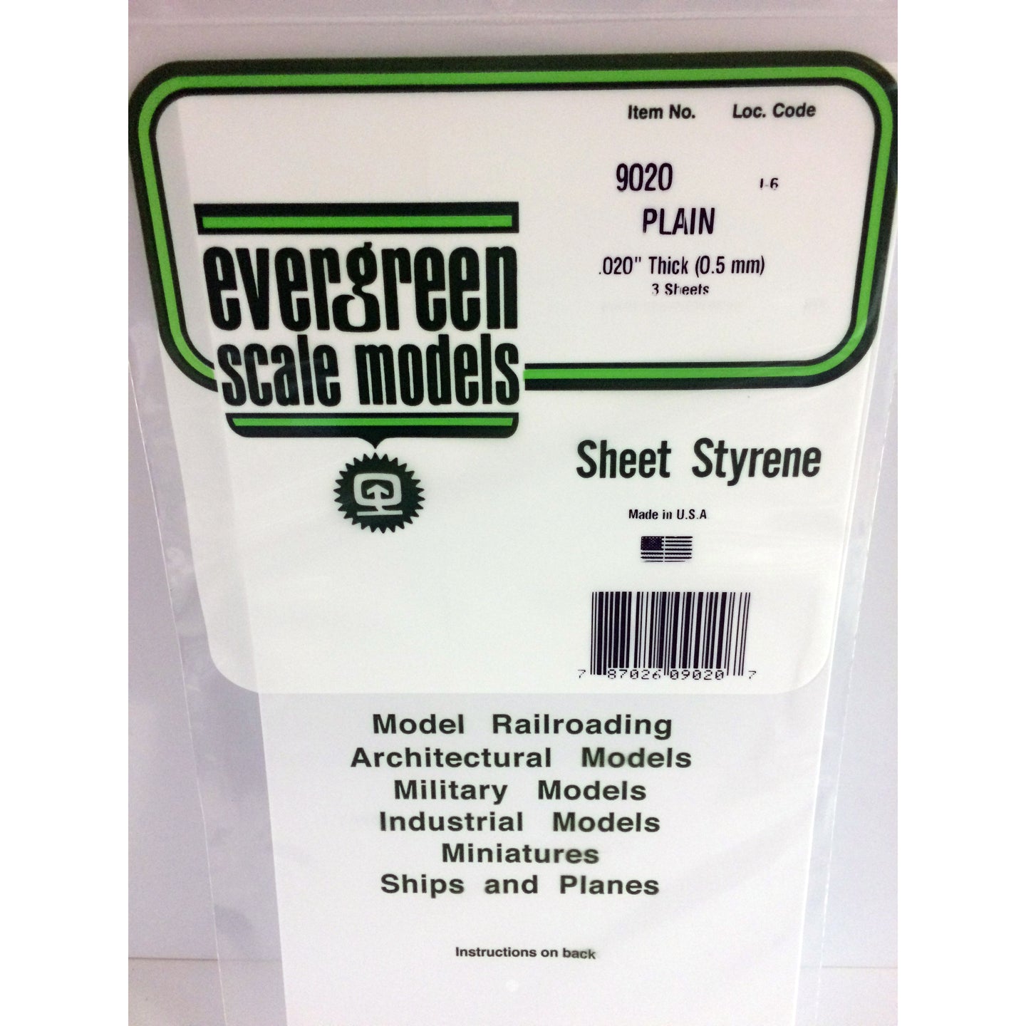 Evergreen 9020 Styrene Plastic Plain Sheet 0.020