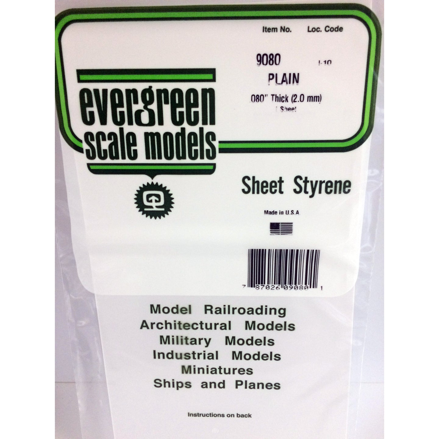 Evergreen 9080 Styrene Plastic Plain Sheet 0.080