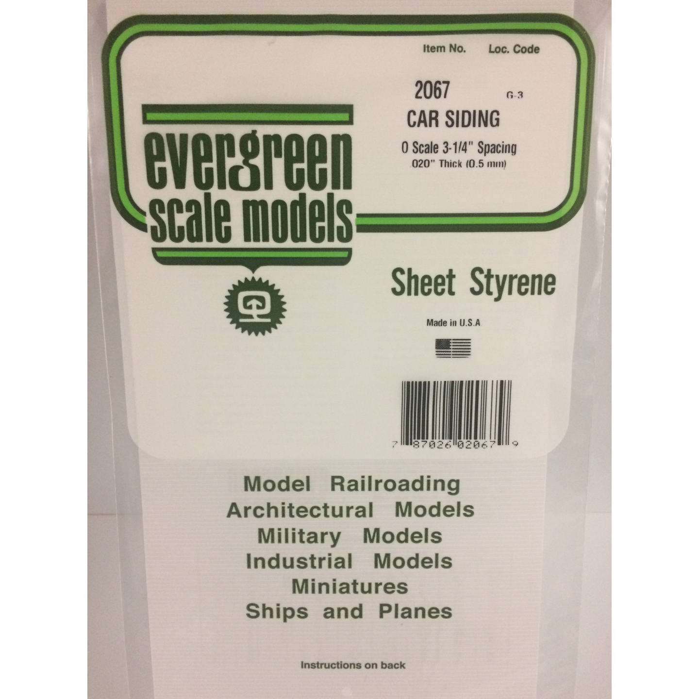 Evergreen 2067 Styrene Plastic Freight Car Siding 0.020