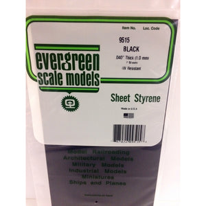 Evergreen 9515 Styrene Plastic Black Sheet 0.040"x 6"x 12" (2)