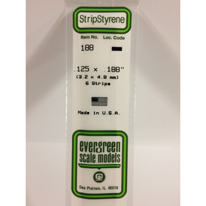 Evergreen 188 Styrene Plastic Strips 0.125"x 0.188"x 14"  (6)