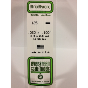 Evergreen 125 Styrene Plastic Strips 0.020"x 0.100" x 14"  (10)