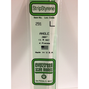 Evergreen 291 Styrene Plastic Angle 0.060"  1.5mm x 14" (4)
