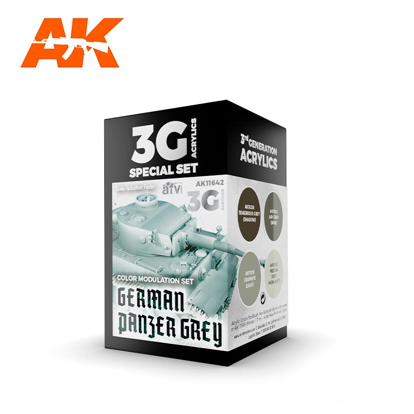 AK Interactive 3rd Gen Acrylic AK11642 Modulation Set (4) WWII German Panzer Grey