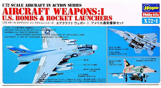 Hasegawa 1/72 US Aircraft Weapons Set I Bombs Rocket Launchers 35001