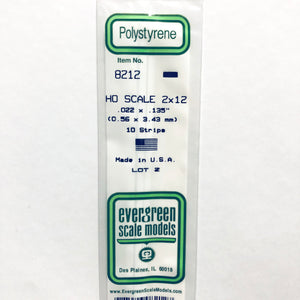 Evergreen 8212 Styrene Plastic Strips 2"x 12" HO x 14" (10)