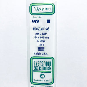 Evergreen 8606 Styrene Plastic Strips 6"x 6" HO x 14" (10)