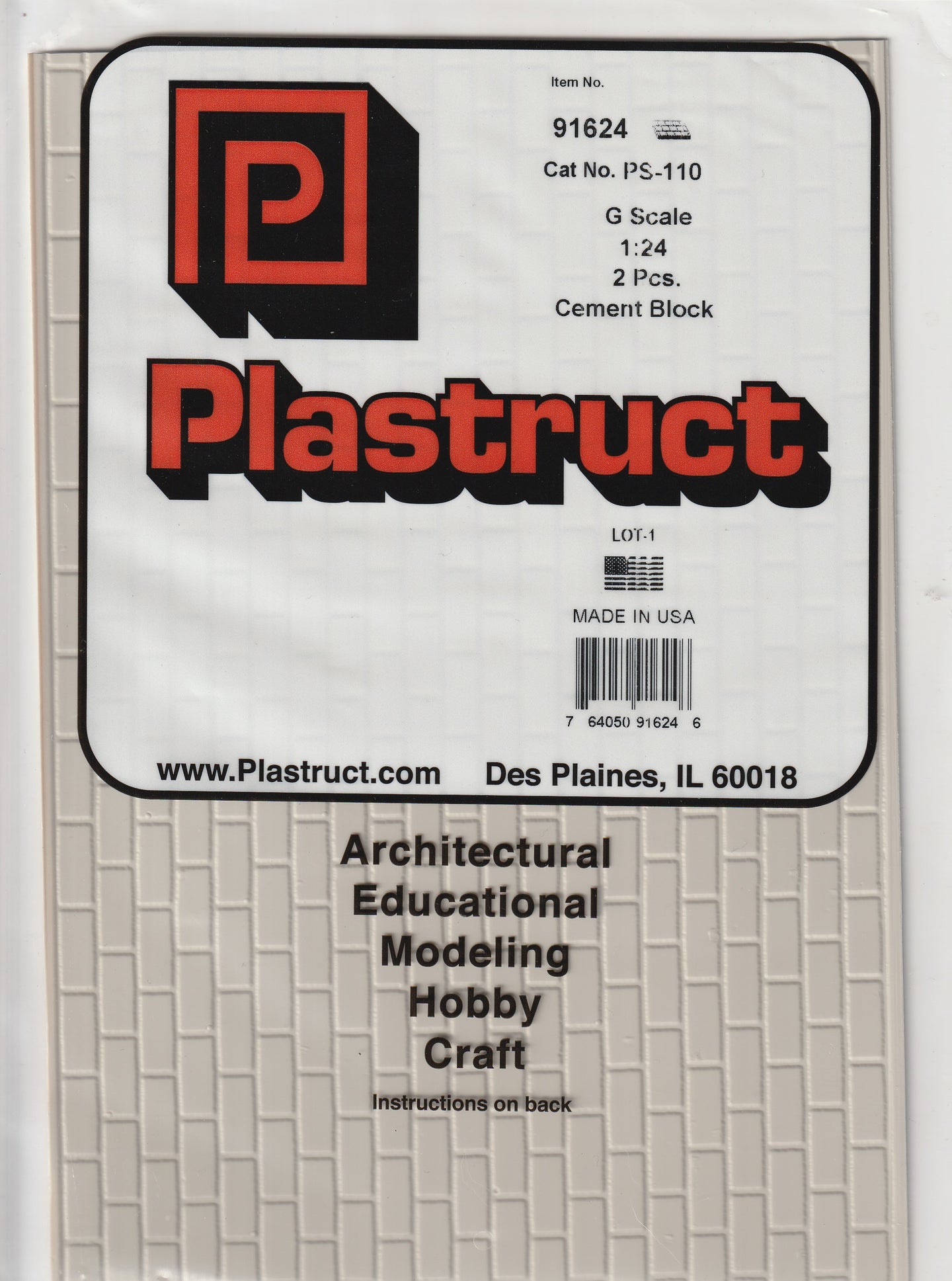 Plastruct 91624 Styrene 1/24 G Concrete Block 12