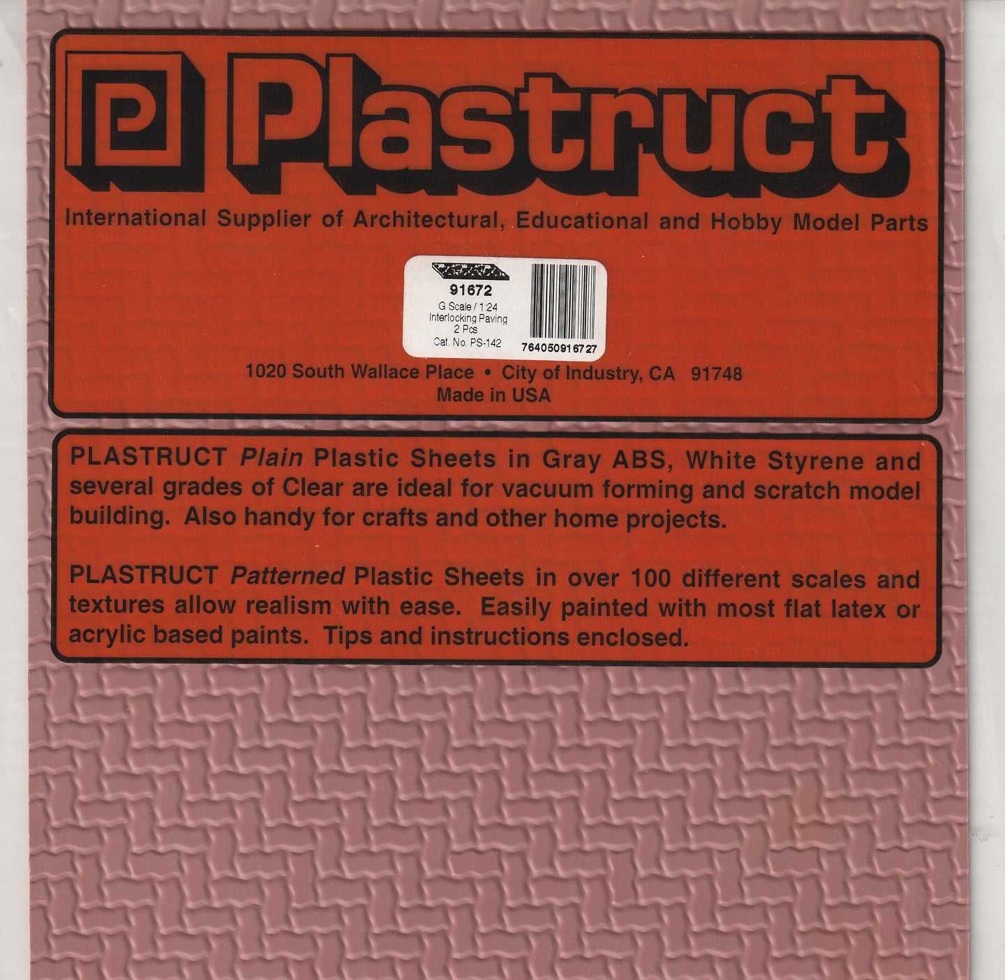 Plastruct 91672 Styrene 1/24 G Scale Interlocking Paving 2 Pcs. 12
