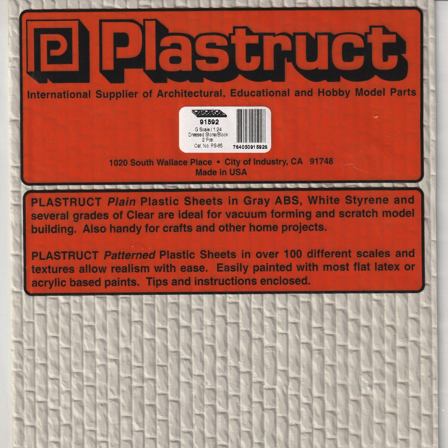 Plastruct 91592 Styrene 1/24 G Dressed Stone/Block 12