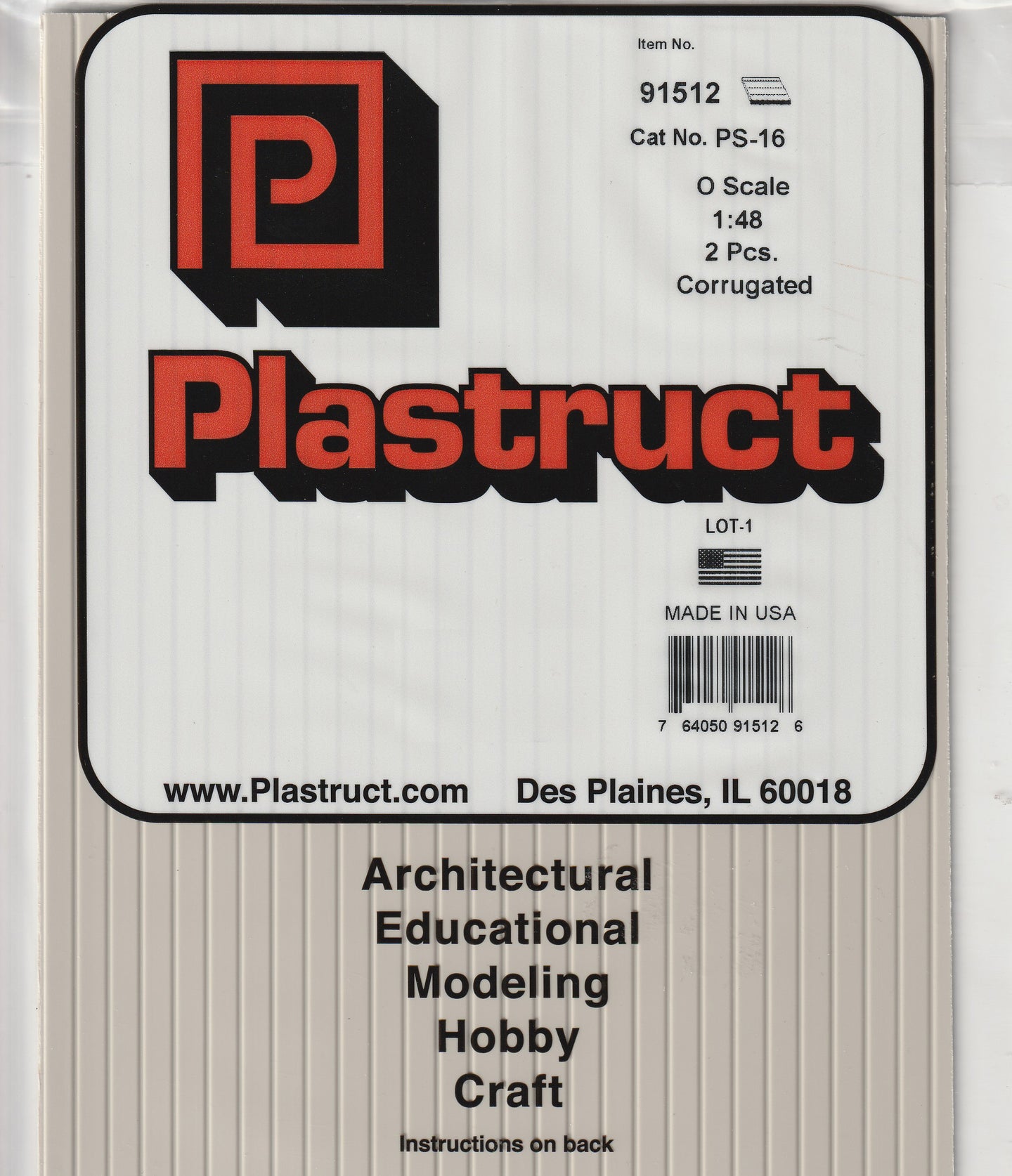 Plastruct 91512 Styrene 1/24 O Corrugated Rib Roof 12