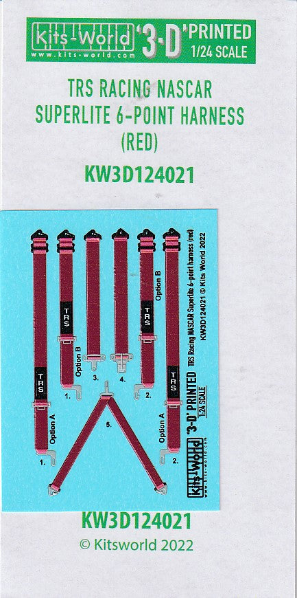 Kitsworld 1/24 TRS NASCAR Superlite 6-Point Harness (Red) KW3D124021