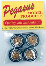 Load image into Gallery viewer, Pegasus 1/24 Rim &amp; Tire Set 1320 "DZ's" Style Gold Back-Chrome Ring Rims (4)