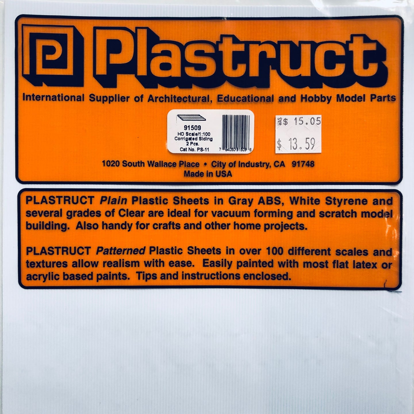 Plastruct 91509 Styrene 1/100 HO Corrugated Siding 12