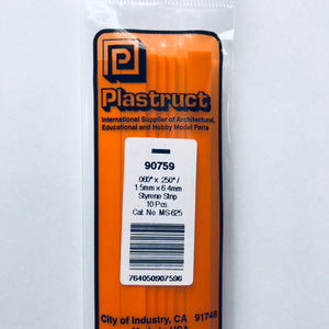 Plastruct 90759 Styrene Rectangle Strip 0.060"x 1/4"x 10"  (10)