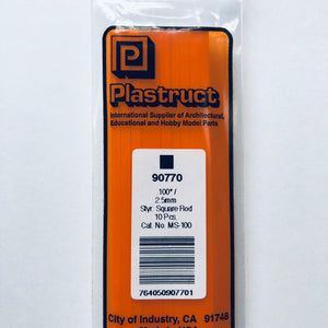 Plastruct 90770 Styrene Square Rod 0.100"x 10"  (10)