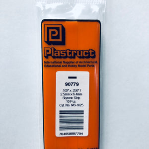 Plastruct 90779 Styrene Rectangle Strip 0.100"x 1/4"x 10"  (10)