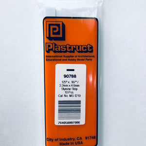 Plastruct 90788 Styrene Rectangle Strip 0.125"x 0.187" x 10" (10)