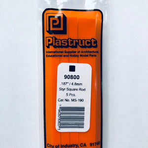 Plastruct 90800 Styrene Square Rod 3/16" (5)