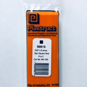 Plastruct 90810 Styrene Square Rod 1/4"x 1/4"x 10" (5)