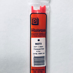 Plastruct 90272 Acrylic Fluorescent Red Rod 3/32" (2.4 mm) x 10"  (8)
