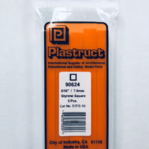 Plastruct 90624 Styrene Square Tube 5/16"x 15" (5)