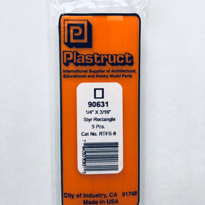Plastruct 90631 Styrene Square Tube 1/4"x 3/16"x 15" (5)