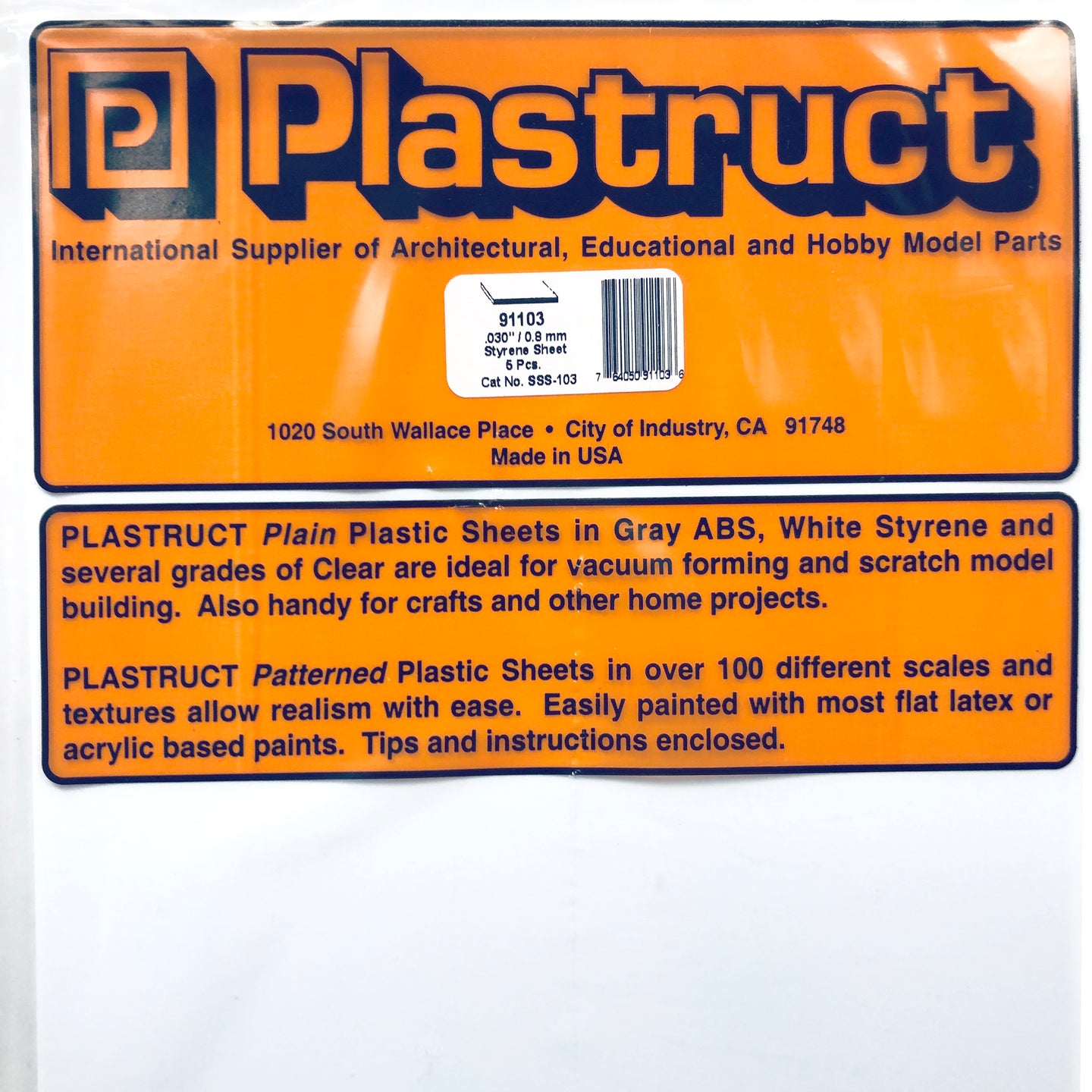 Plastruct 91103 Styrene White Sheet 0.030