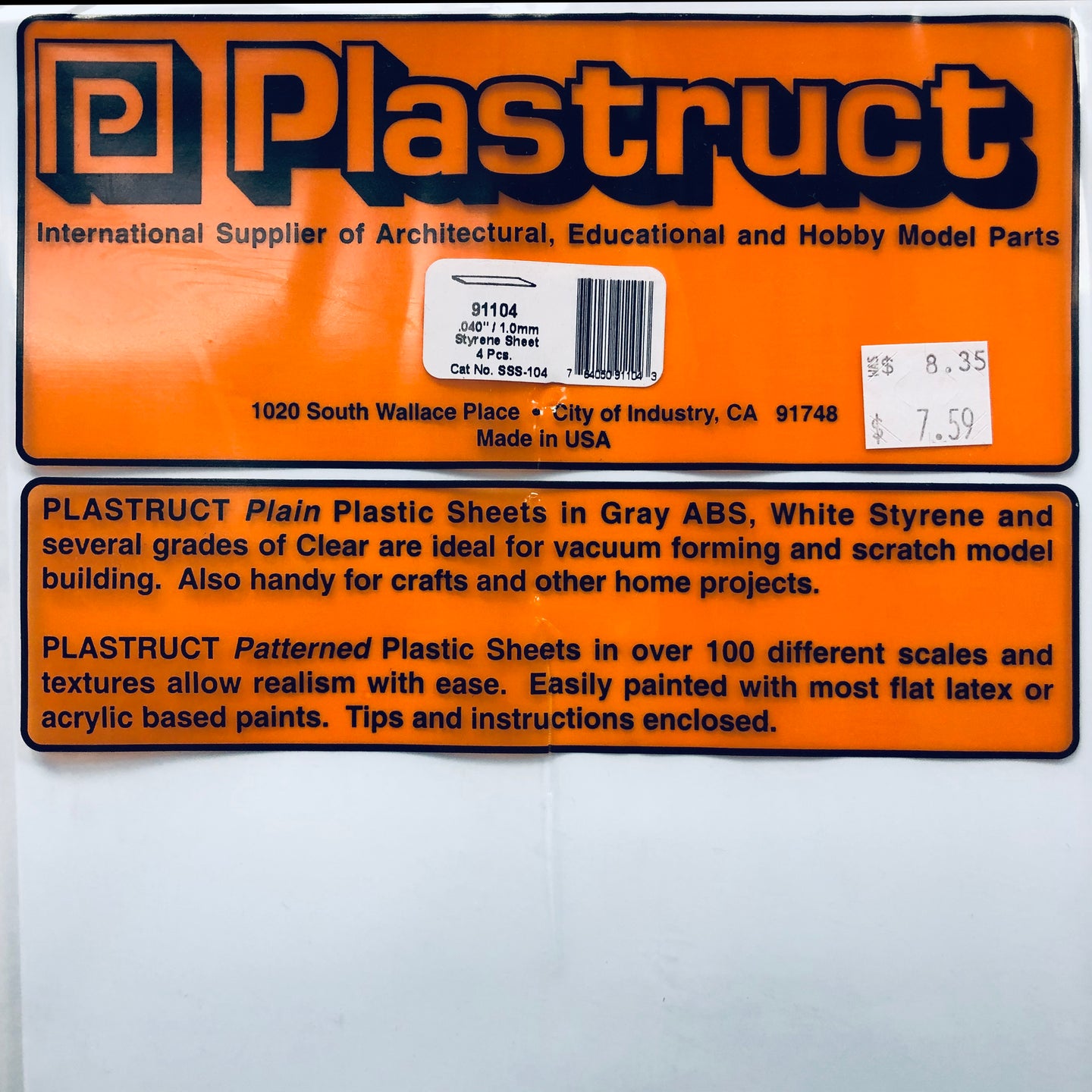 Plastruct 91104 Styrene White Sheet 0.040