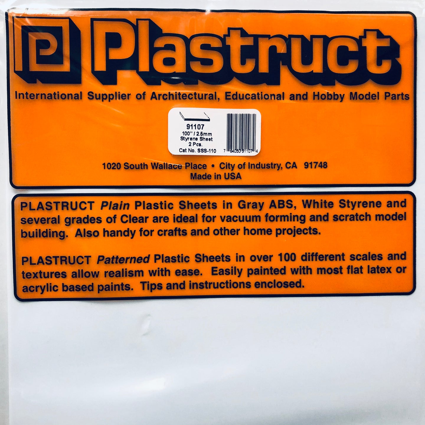 Plastruct 91107 Styrene White Sheet 0.100
