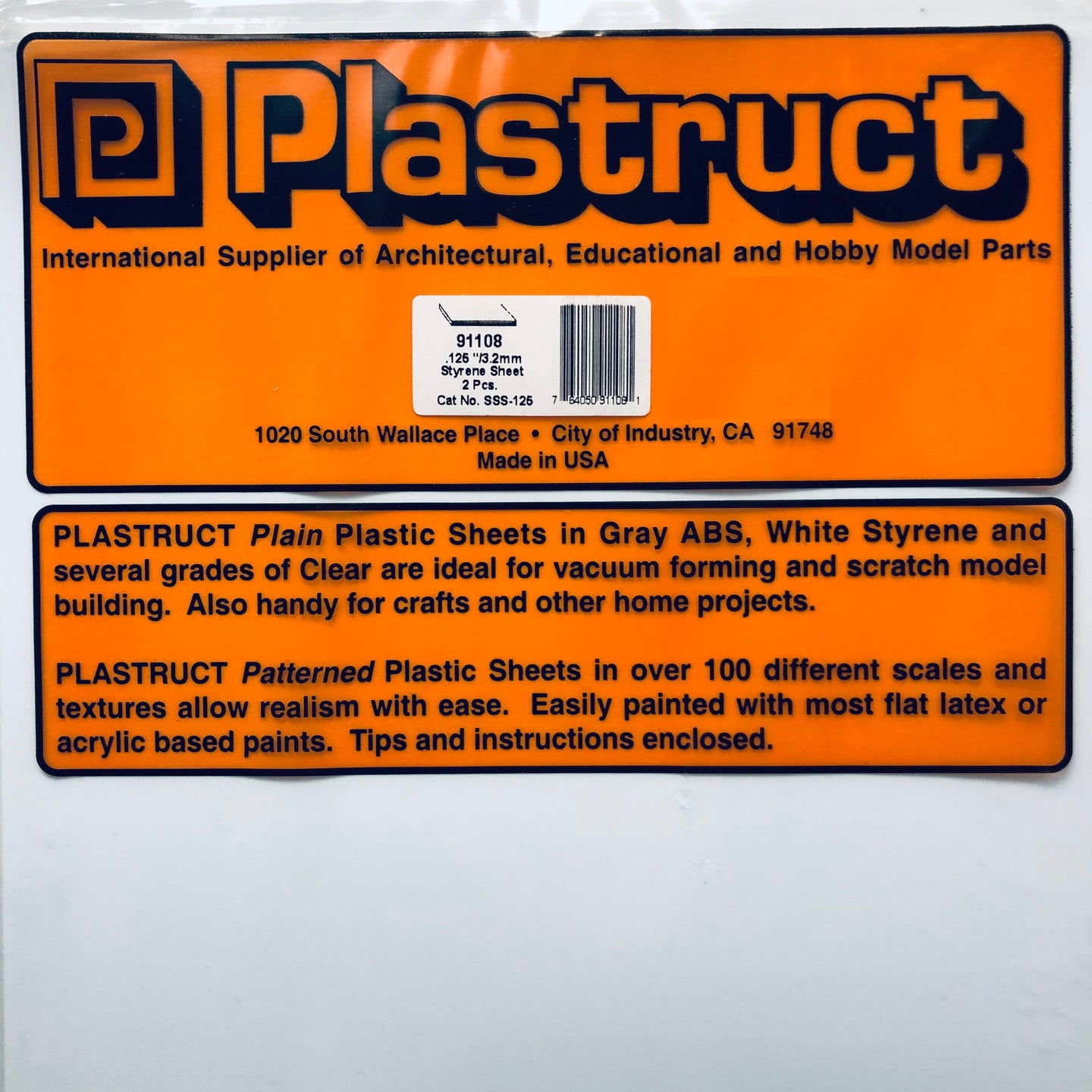 Plastruct 91108 Styrene White Sheet 0.125