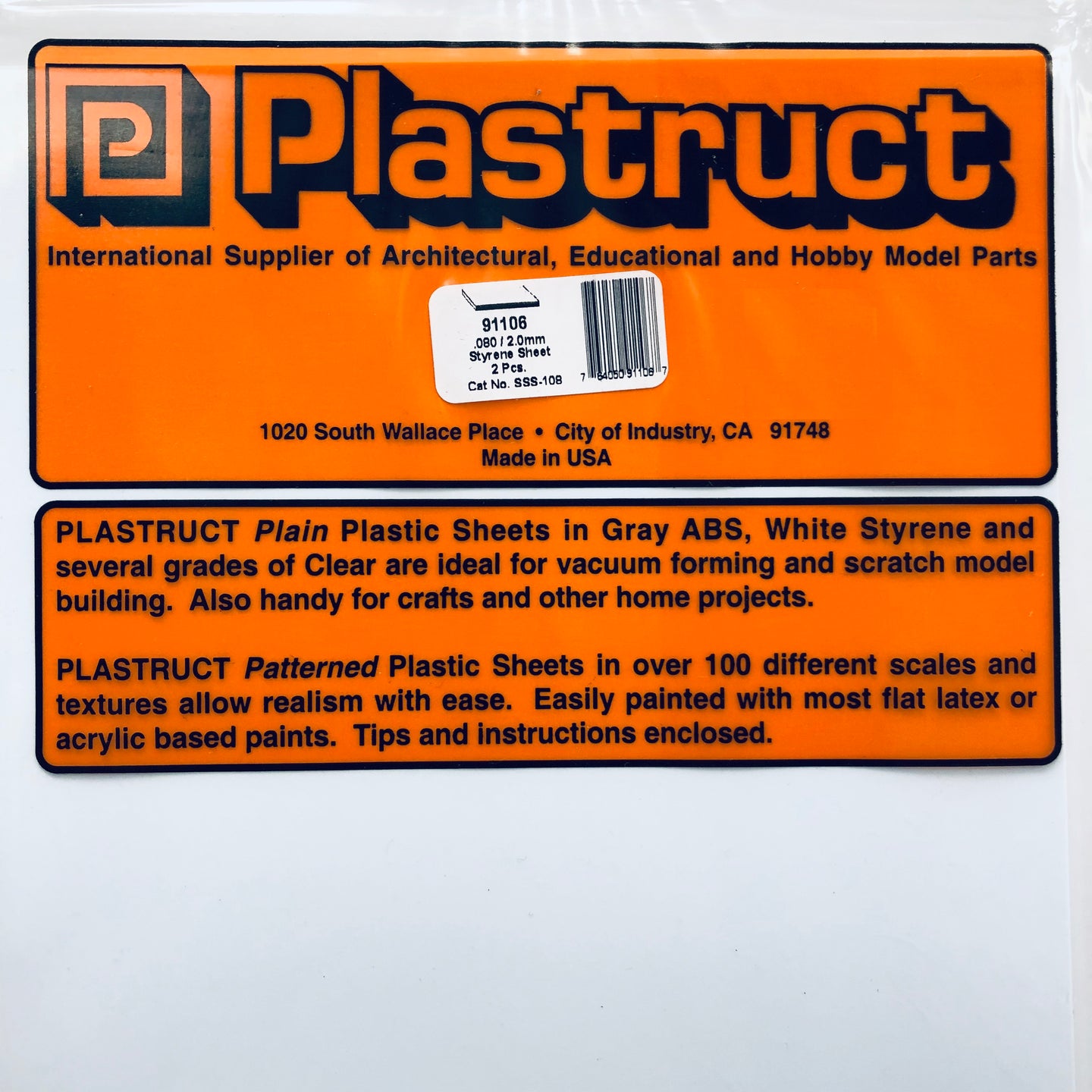 Plastruct 91106 Styrene White Sheet 0.080