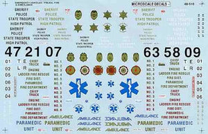 Microscale Decals 1/48 O scale Emergency Vehicles Police, Fire, Ambulance 48-510