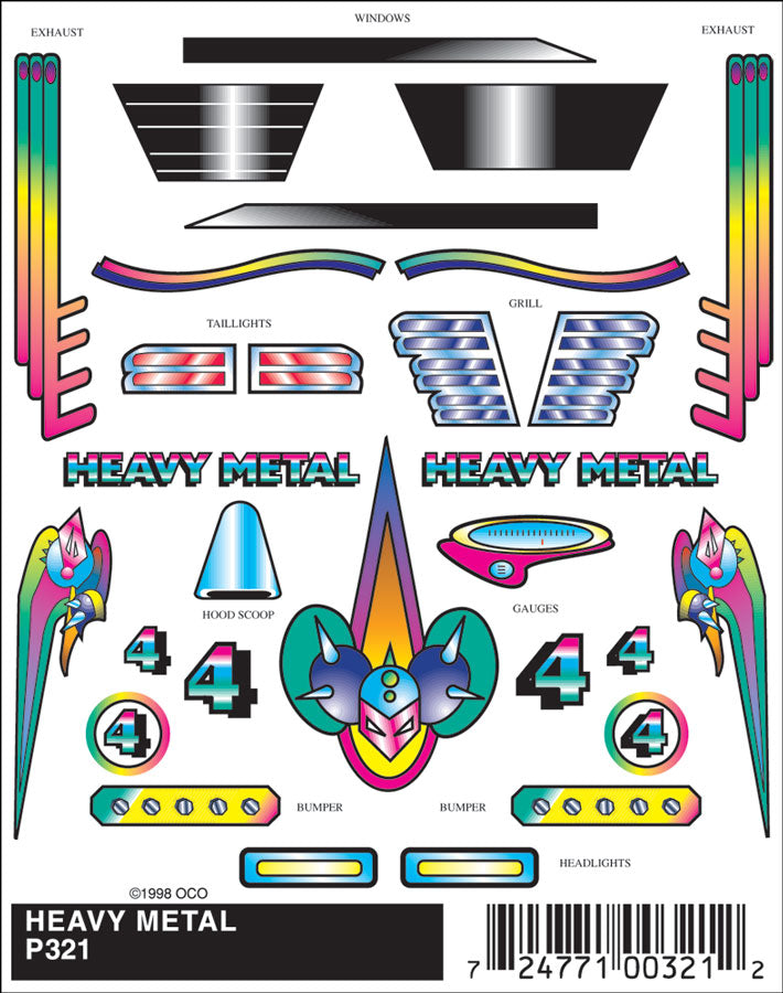 Pinecar P321 Pinewood Derby Heavy Metal Stick-On Decals