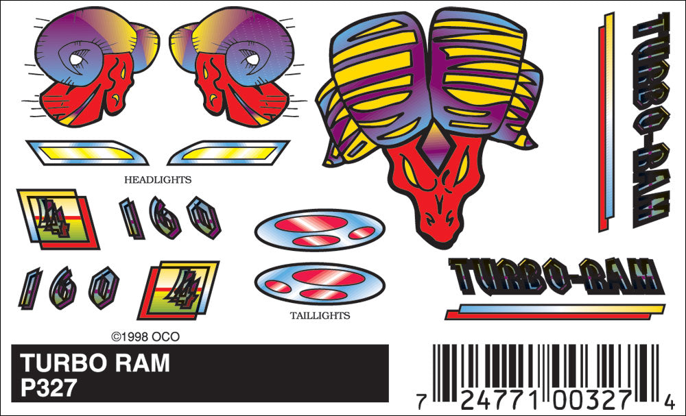 Pinecar P327 Pinewood Derby Turbo Ram Stick-On Decals