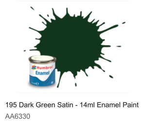 Humbrol Enamel 14ml (195) Dark Green Satin AA6330